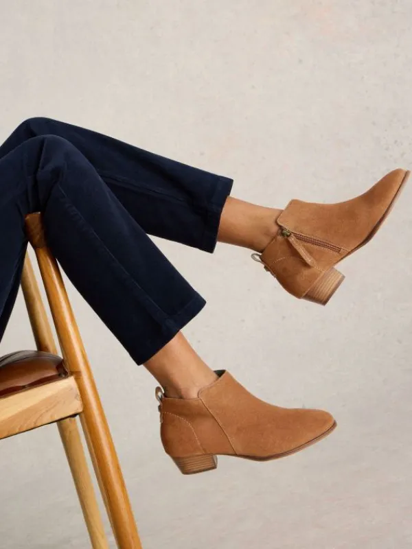 Wide Fit Suede Ankle Boot in MID TAN<White Stuff Fashion