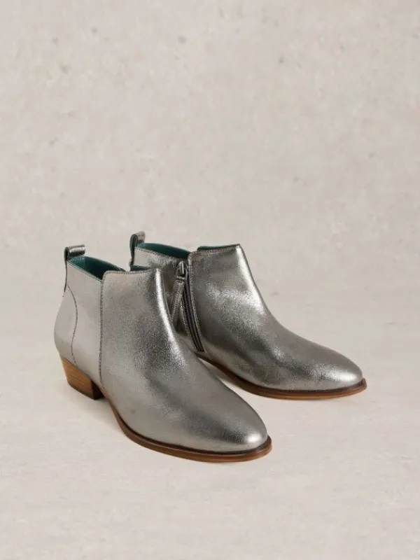 Willow Leather Ankle Boot in PEWTER METALLIC<White Stuff New