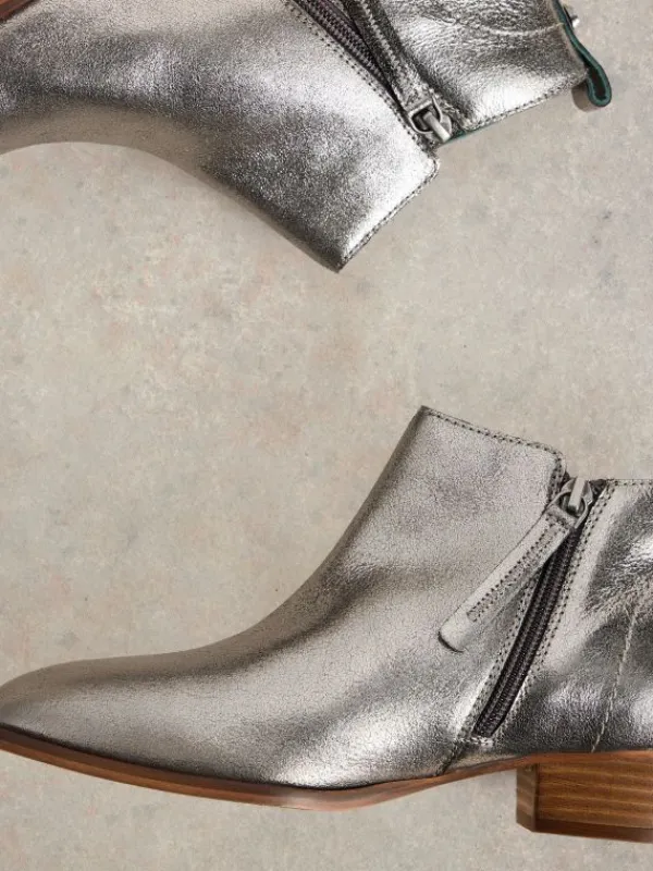 Willow Leather Ankle Boot in PEWTER METALLIC<White Stuff New