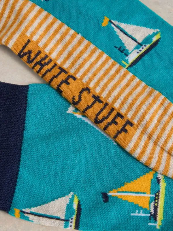 Yachting Ankle Sock in TEAL MULTI<White Stuff Outlet